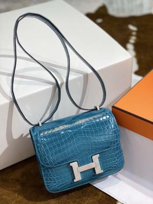 cheap quality Hermes Constance 19 Shinny Niloticus Crocodile 7W Blue izmir PHD